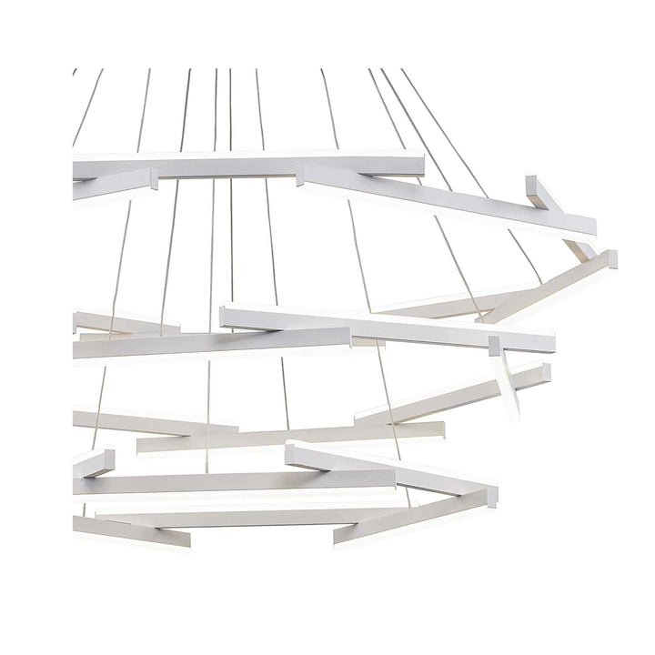 LED modern chandelier in white with geometric layered design for architectural lighting