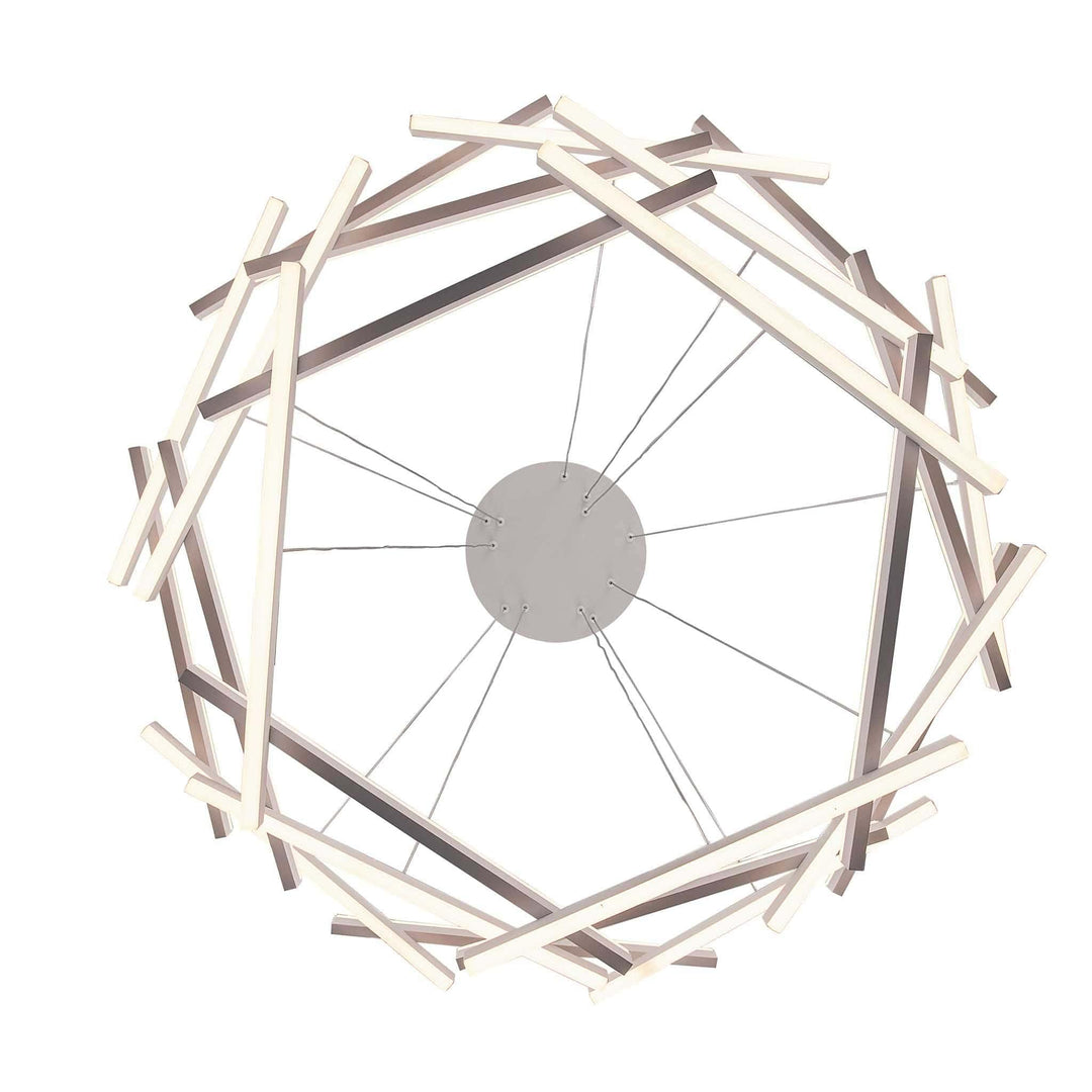 LED modern chandelier with geometric white frame for contemporary home or commercial lighting