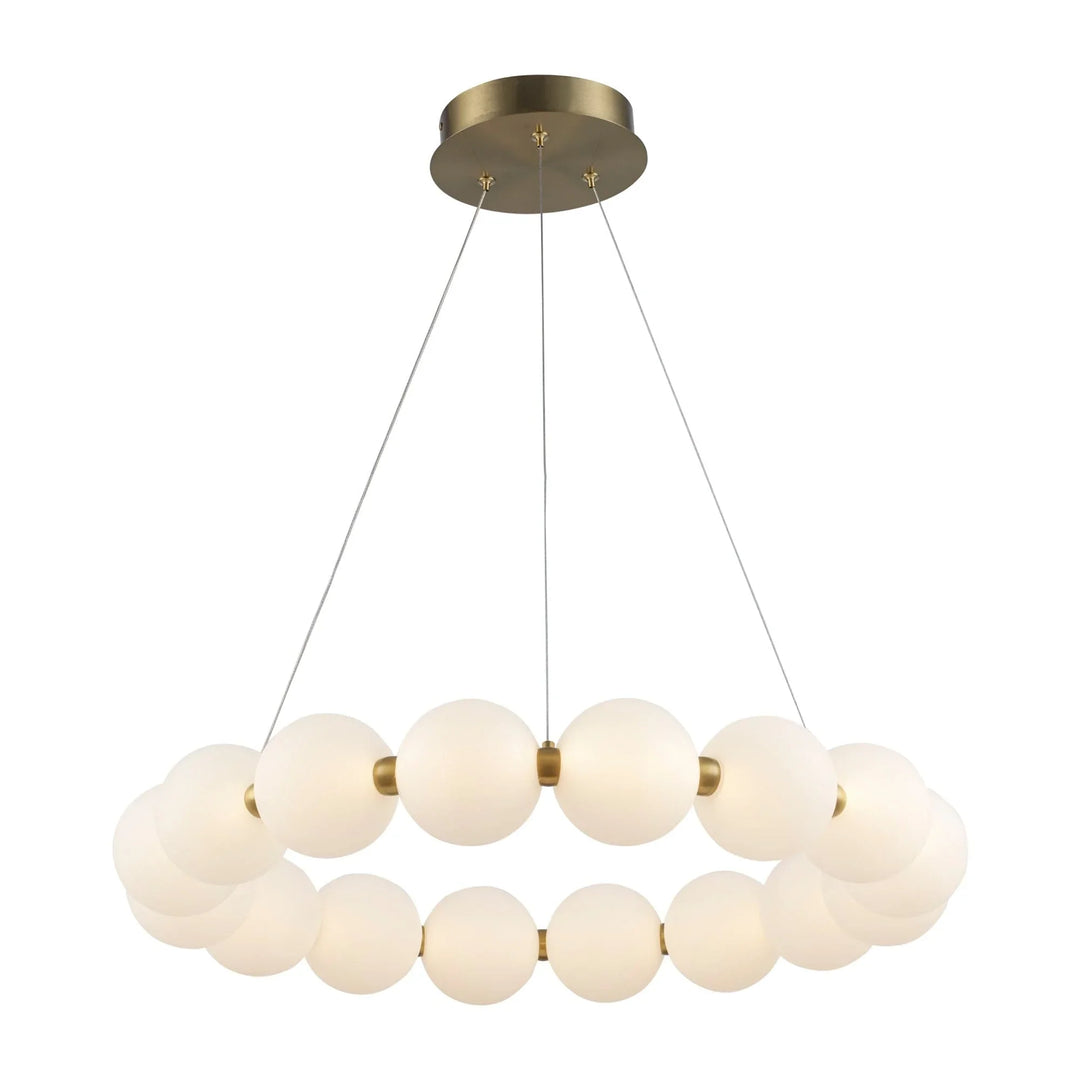 LED modern ring chandelier with frosted glass globes for dining room or foyer lighting