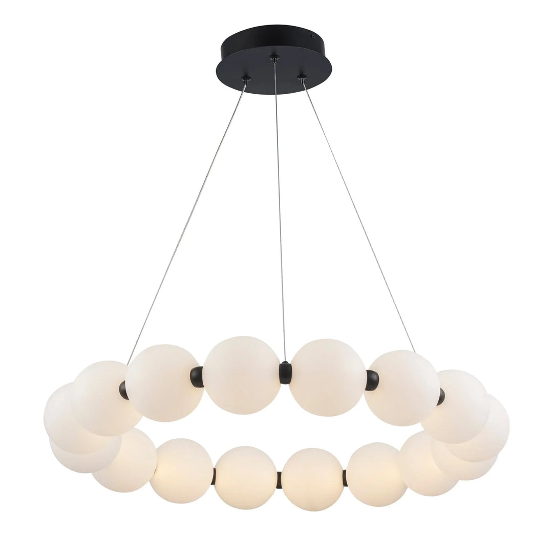 LED modern ring chandelier with frosted glass globe pendants for contemporary dining lighting
