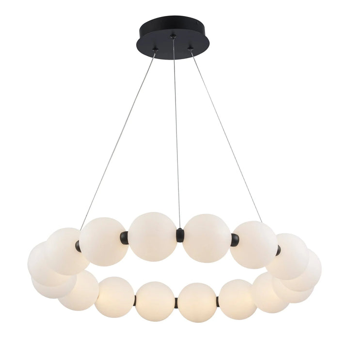 LED modern ring chandelier with frosted glass globe pendants for contemporary dining lighting