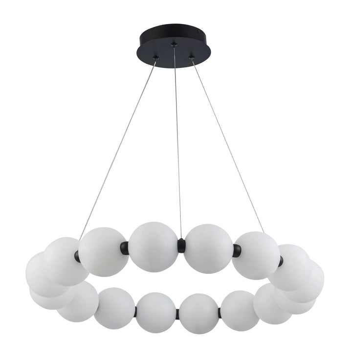 LED ring chandelier with frosted globe lights and black mount for modern interior lighting