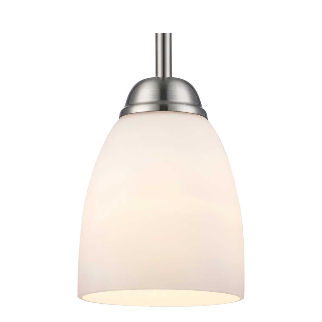 Single glass shade mini pendant light with brushed nickel finish for kitchen island lighting