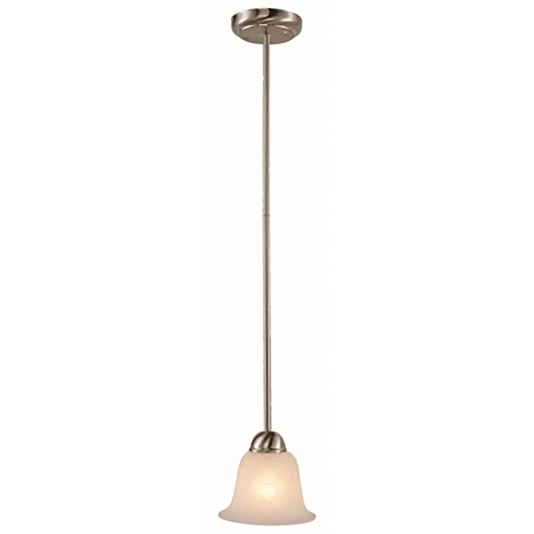 Mini brushed nickel pendant light with single frosted glass shade for modern kitchen lighting