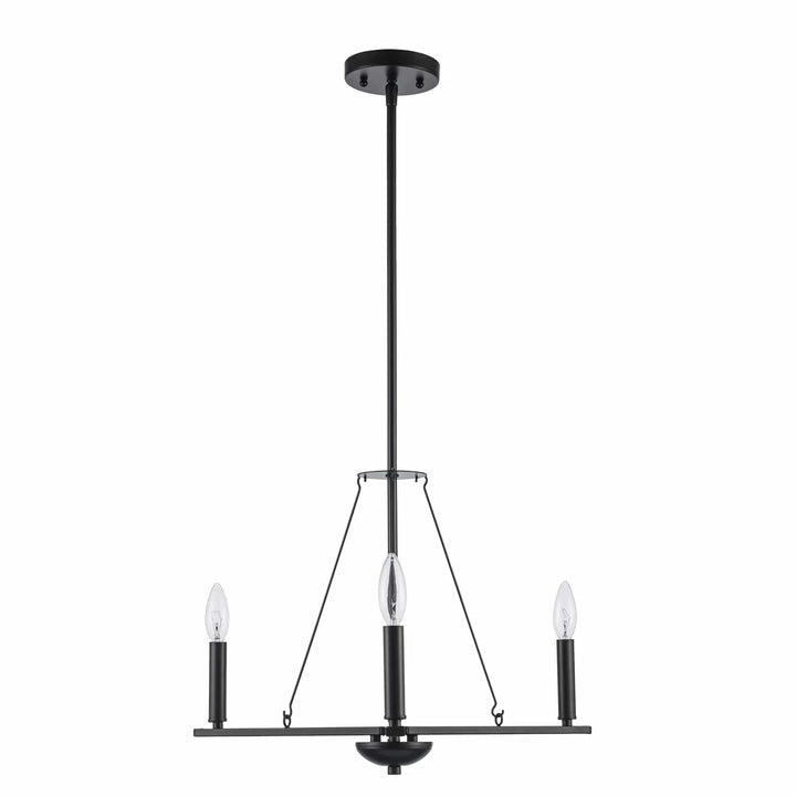 Black 3-light pendant chandelier with thin spiral design for modern dining room or entryway lighting