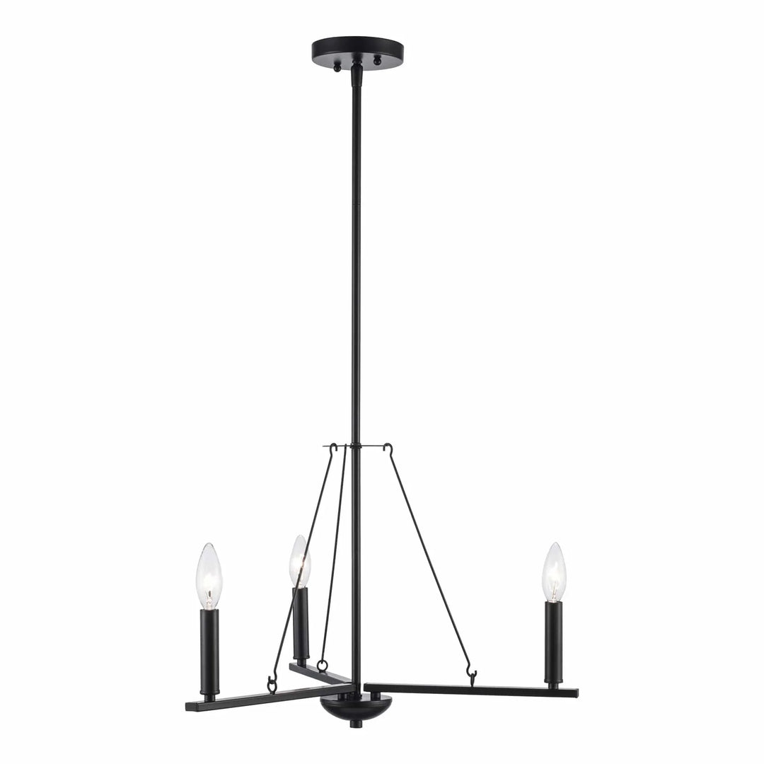 Modern black 3-light pendant chandelier with spiral metal arms for residential ceiling lighting