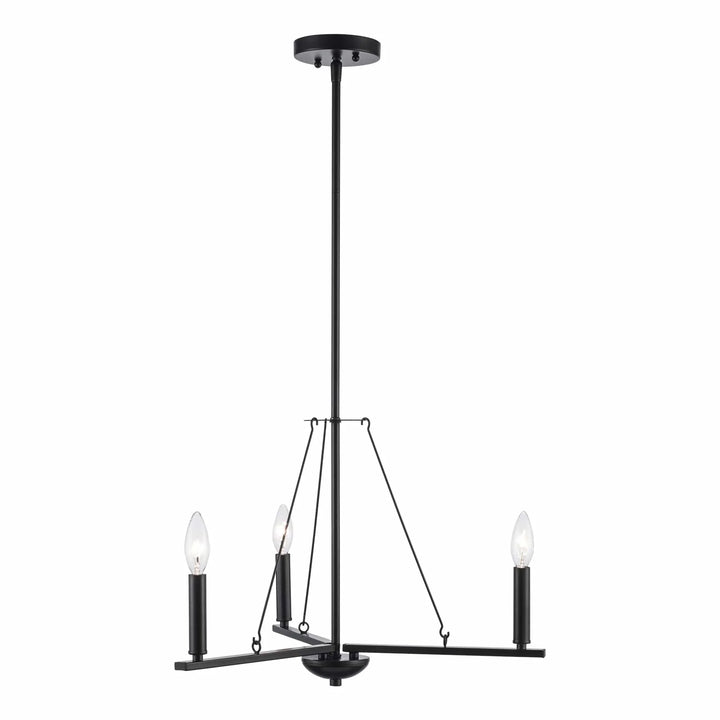 Modern black 3-light pendant chandelier with spiral metal arms for residential ceiling lighting