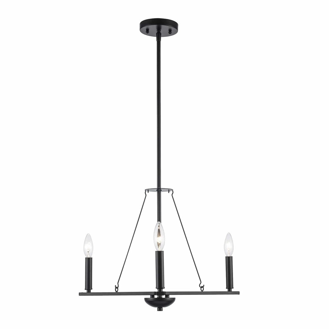Three light black pendant chandelier for modern dining room or entryway lighting