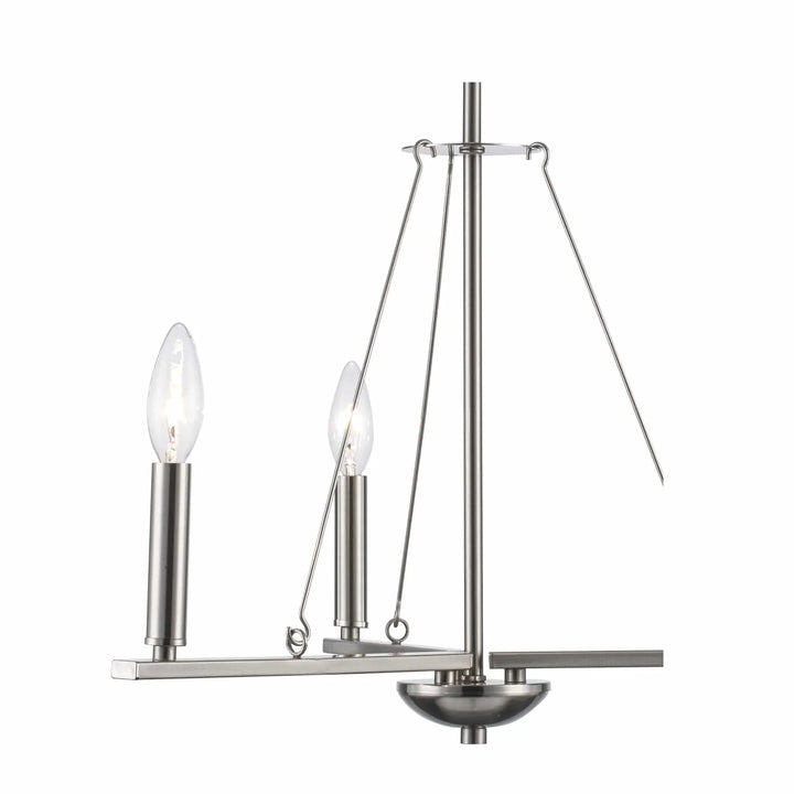 Modern brushed nickel 3-light hanging chandelier with exposed bulbs for dining room lighting