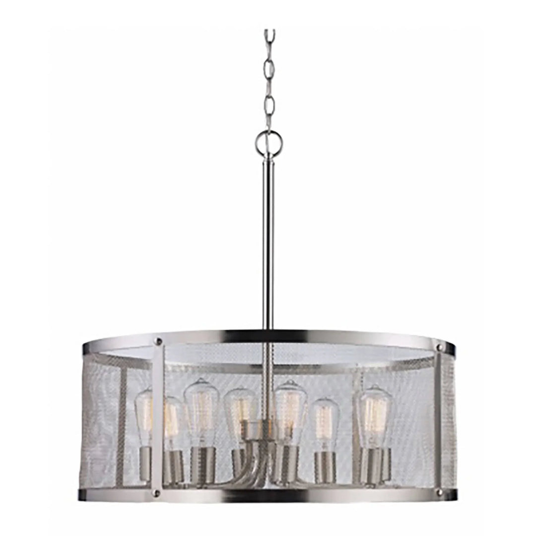 Modern drum mesh pendant light with brushed nickel finish for dining room or kitchen lighting