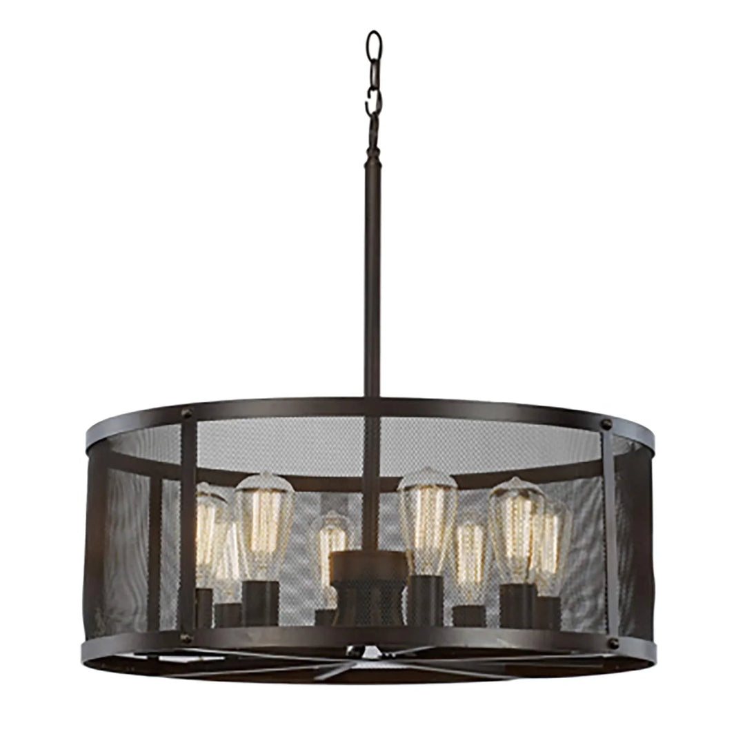 Drum mesh pendant light with exposed bulbs and oil-rubbed bronze finish for modern dining rooms