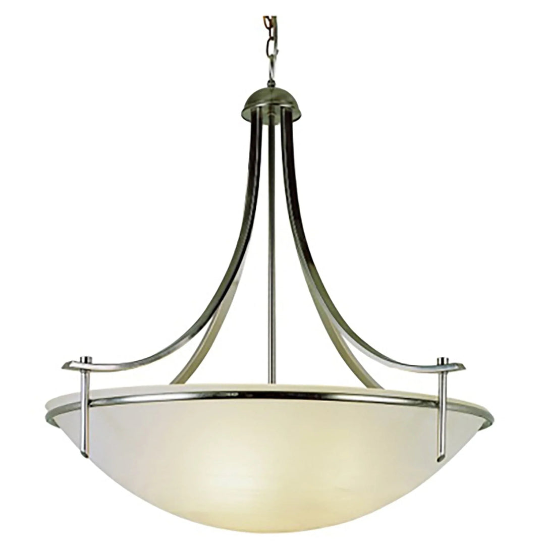 Glass bowl ceiling pendant light with brushed nickel metal trim for modern indoor lighting
