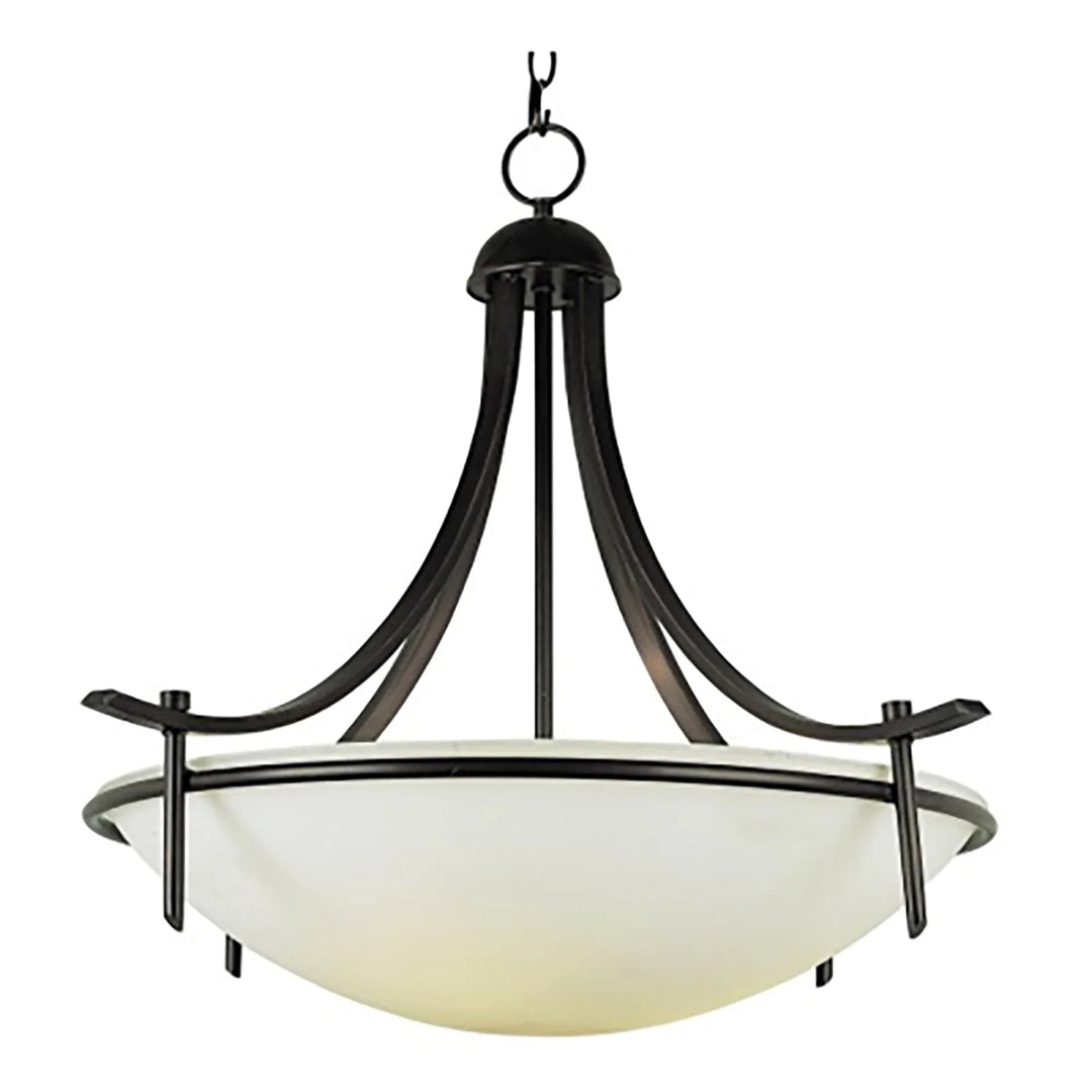 Hanging glass bowl pendant light with frosted shade and bronze metal trim for indoor ceiling lighting
