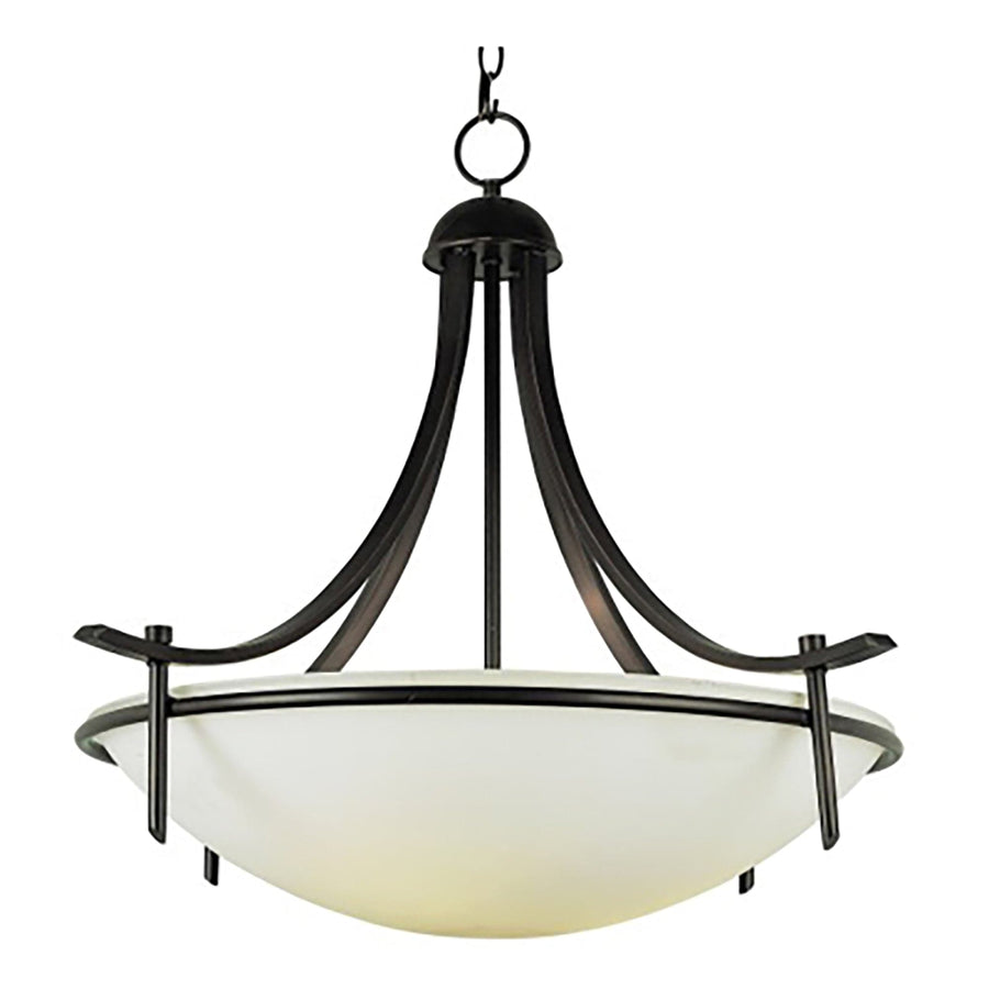 Trans Globe Metal Trimmed Glass Bowl, Indoor Hanging Light Frosted Glass - Rubbed Oil Bronze