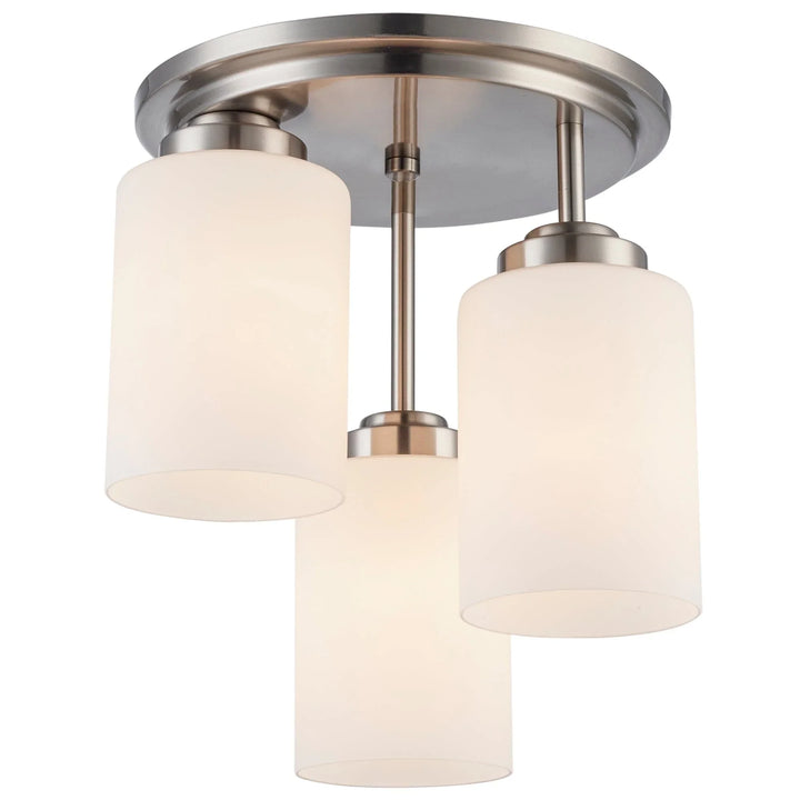 Flush mount ceiling light with three frosted glass shades for modern indoor ambient lighting