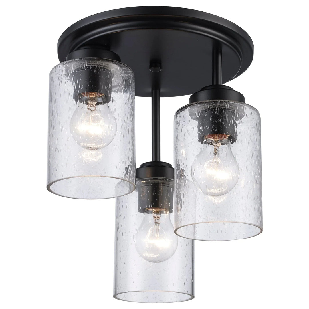 Flush mount ceiling light with three clear glass shades for modern indoor home lighting