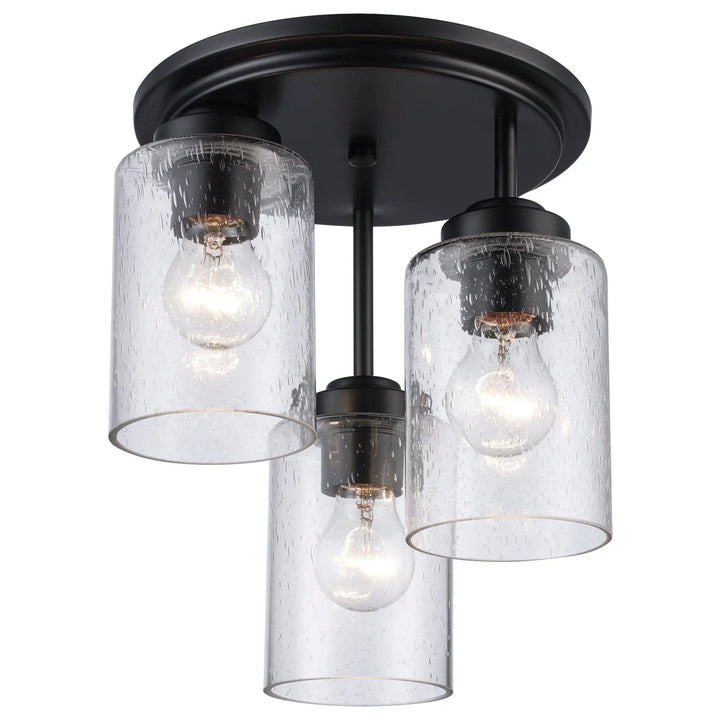 Flush mount ceiling light with three clear glass shades for modern indoor home lighting