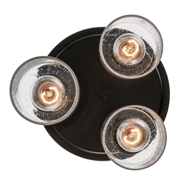 Modern 3-light glass flush mount ceiling fixture with black base for indoor living spaces