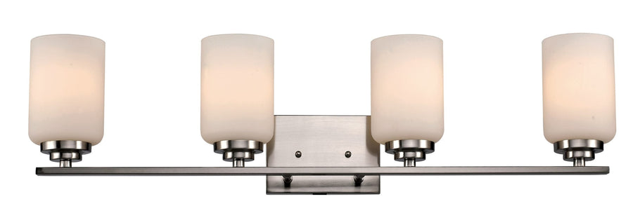 Trans Globe Mod Pod 4-Light Glass Drum Shaded Vanity Bar Double Disk - Brushed Nickel