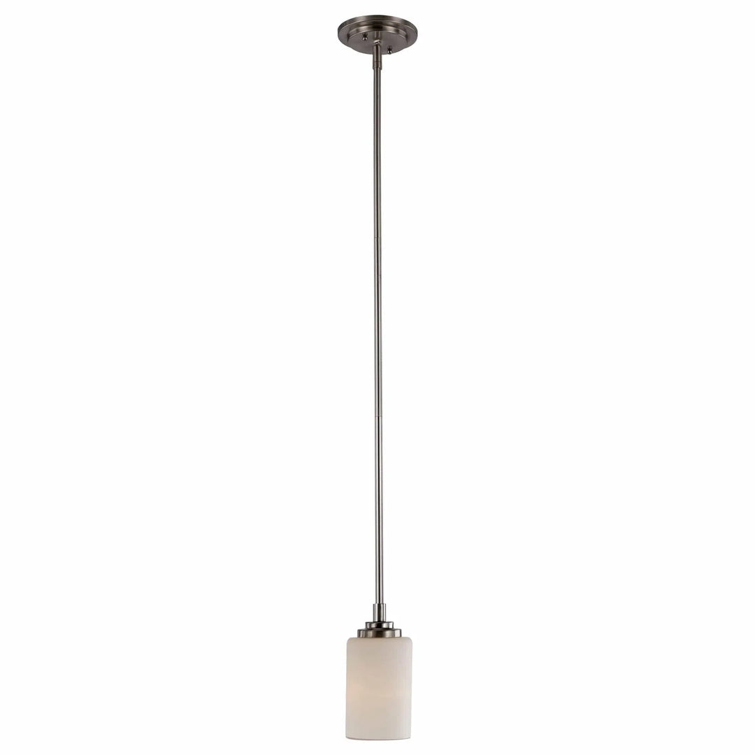 Mini glass drum pendant light with brushed nickel finish for modern indoor kitchen or dining lighting