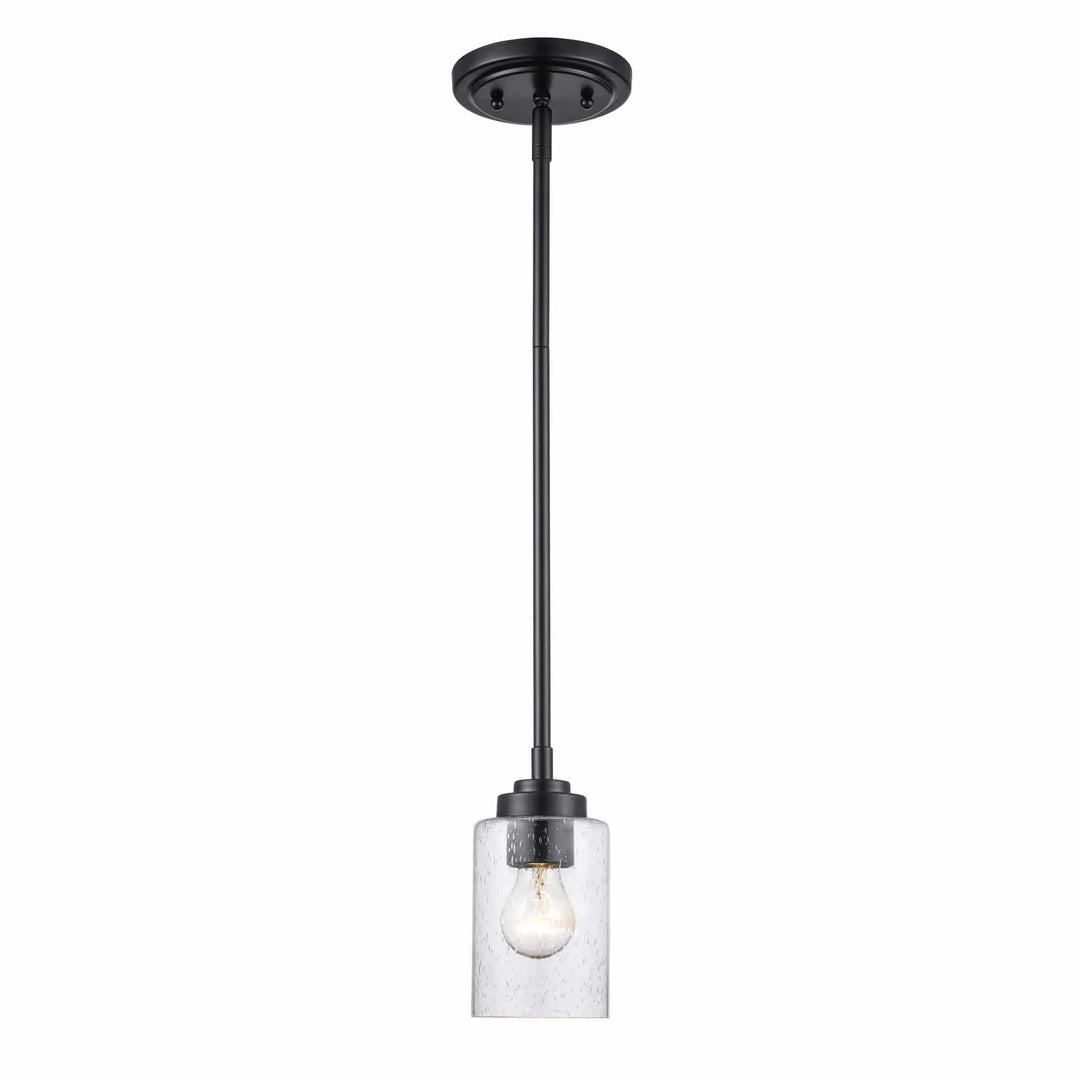 Mini glass drum pendant light with black finish for modern indoor kitchen or hallway lighting