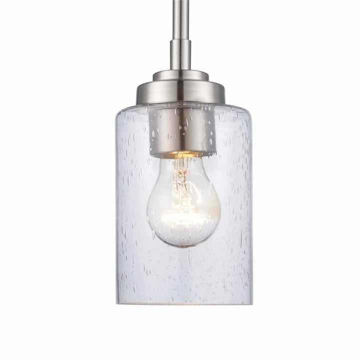 Mini glass drum pendant light with brushed nickel finish for modern indoor kitchen or dining lighting