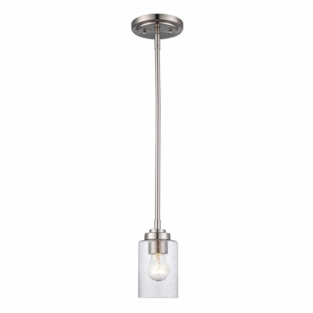 Mini glass drum pendant light with brushed nickel finish for modern indoor kitchen or dining lighting