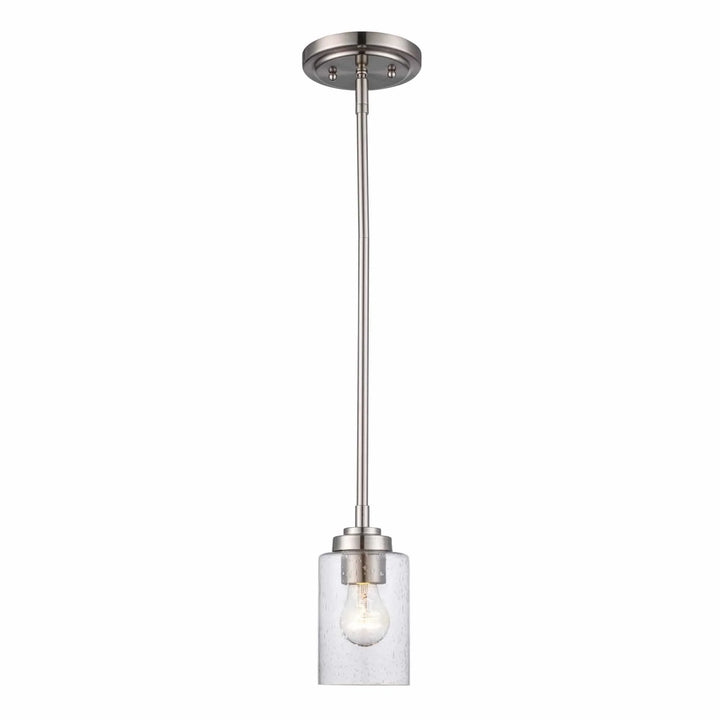 Mini glass drum pendant light with brushed nickel finish for modern indoor kitchen or dining lighting
