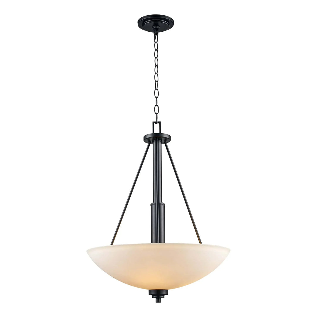 Transitional indoor pendant light with frosted glass bowl shade for dining room or entryway
