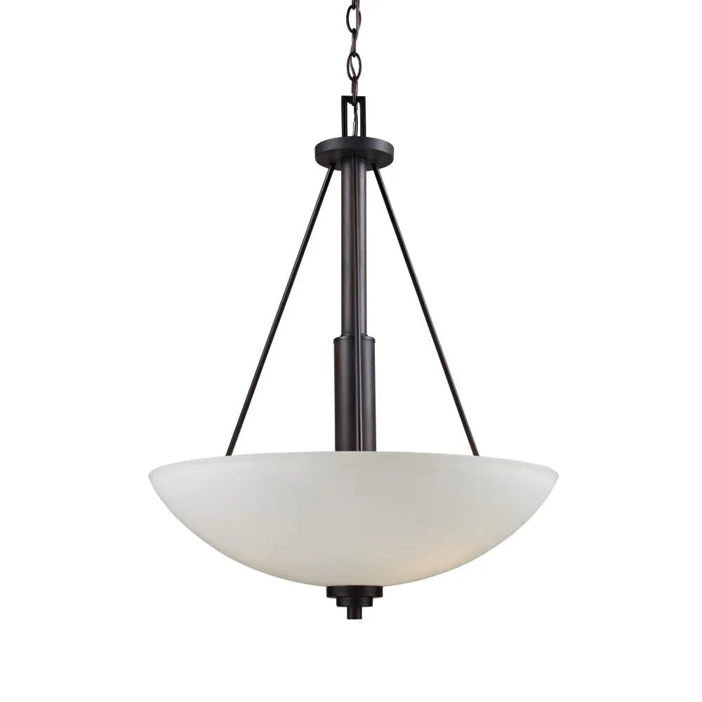 Transitional indoor pendant light with frosted bowl shade and dark bronze finish for living rooms