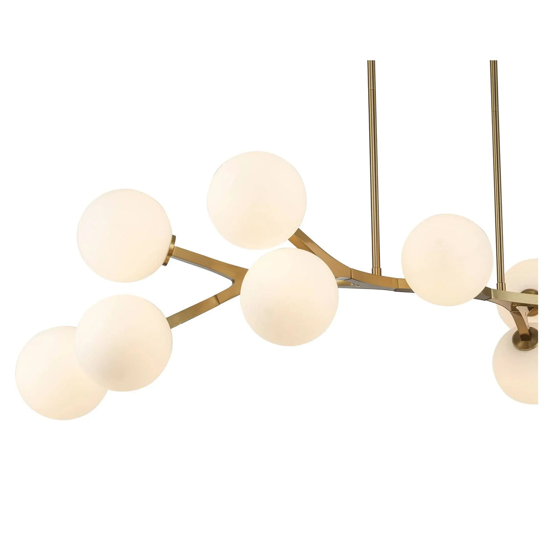 Modern globe pendant chandelier with angled gold arms for contemporary dining room lighting