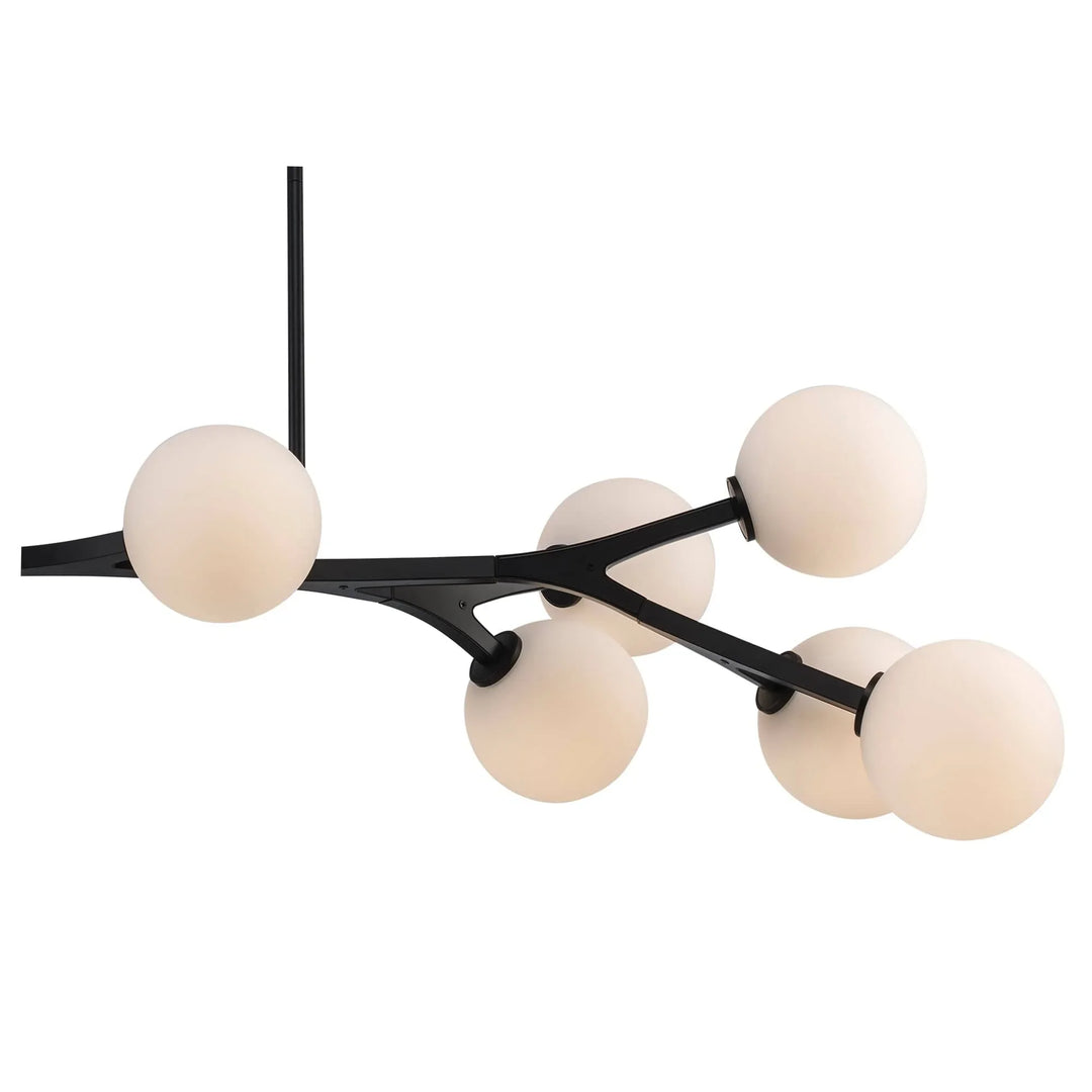 Modern multi-arm pendant light with frosted glass globes for contemporary dining room lighting
