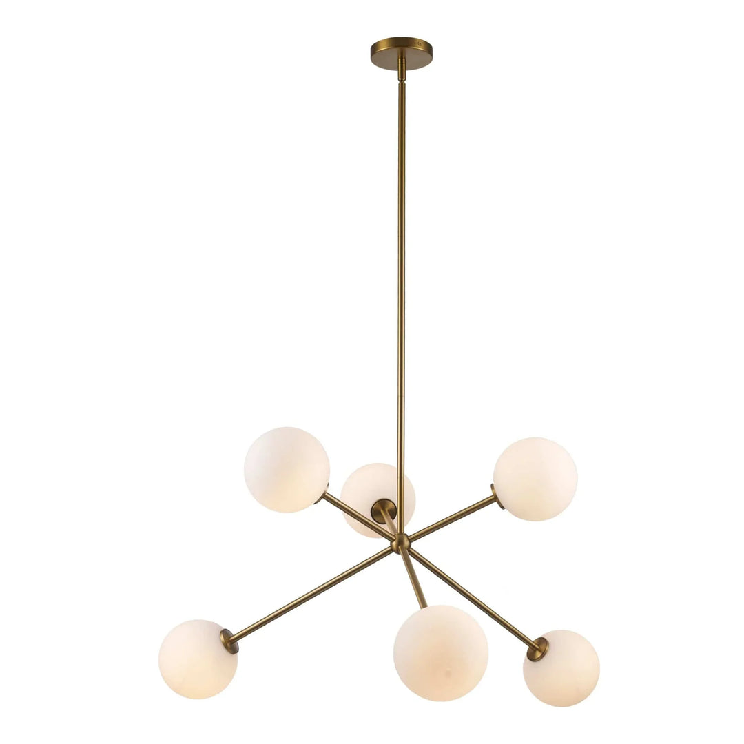 Modern 6-light globe chandelier with antique gold finish for residential or commercial ceiling lighting