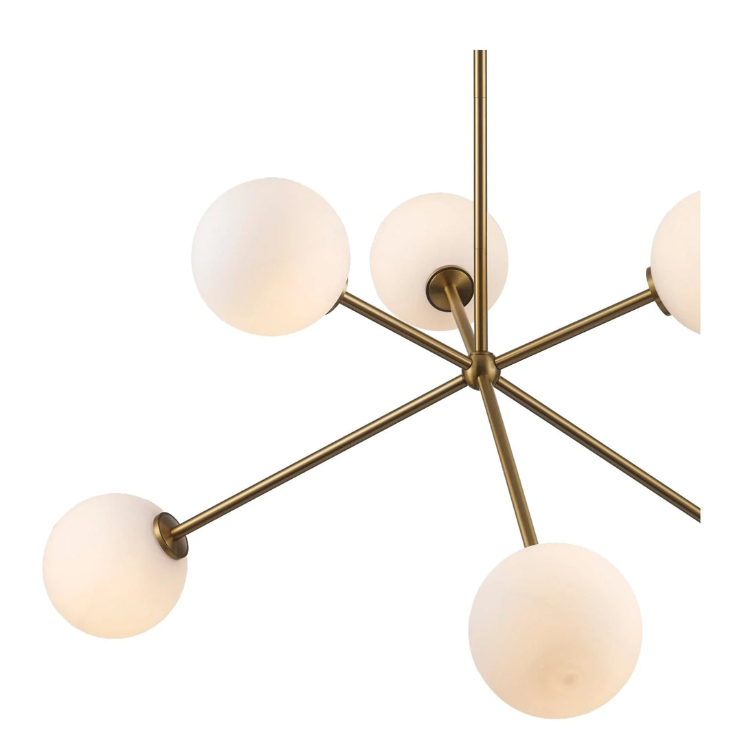 Modern 6-light globe chandelier with antique gold finish for contemporary living room lighting