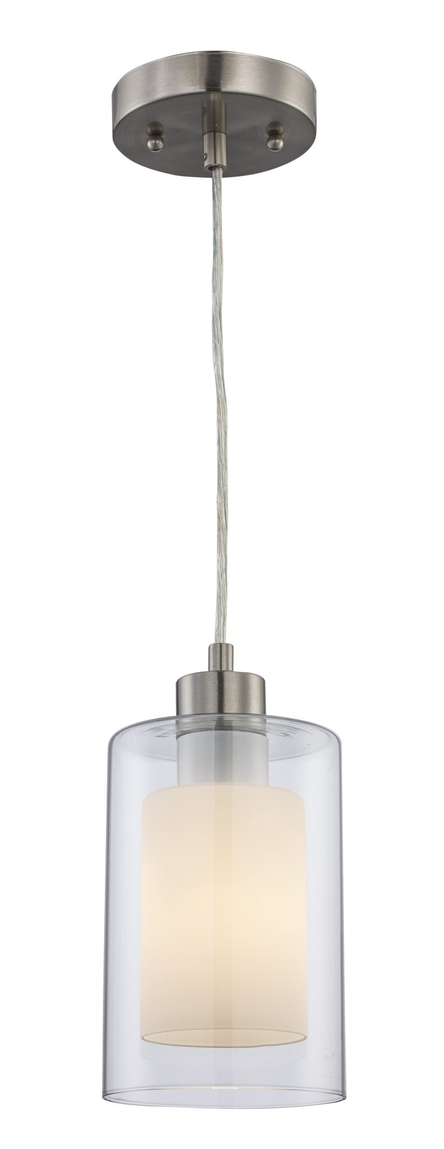 Trans Globe Modesto Collection Dual Cylinder Glass Shade 1-Light Cl/Wh Gls - Brushed Nickel