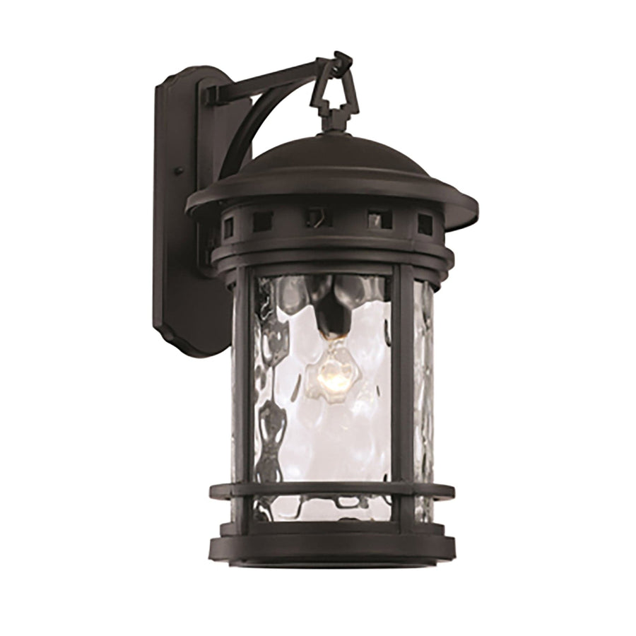 Trans Globe oardwalk Collection 1-Light, Hook Hanging Wall Lantern with Water Glass- Black