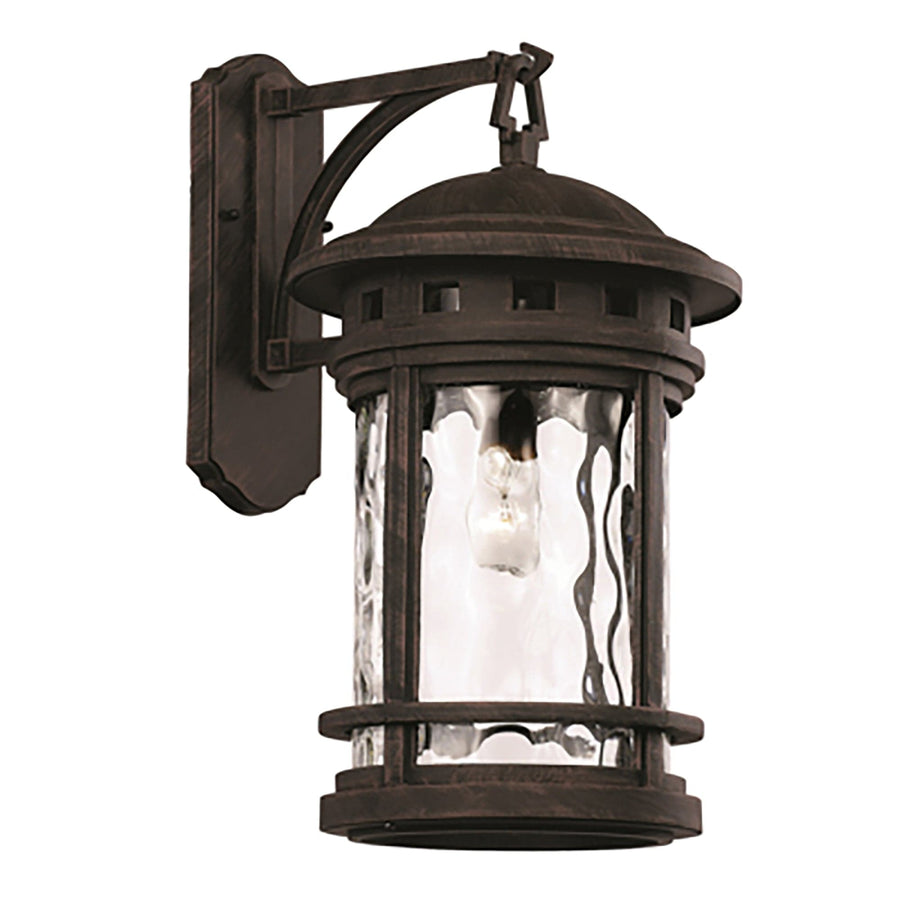Trans Globe oardwalk Collection 1-Light, Hook Hanging Wall Lantern with Water Glass- Rust