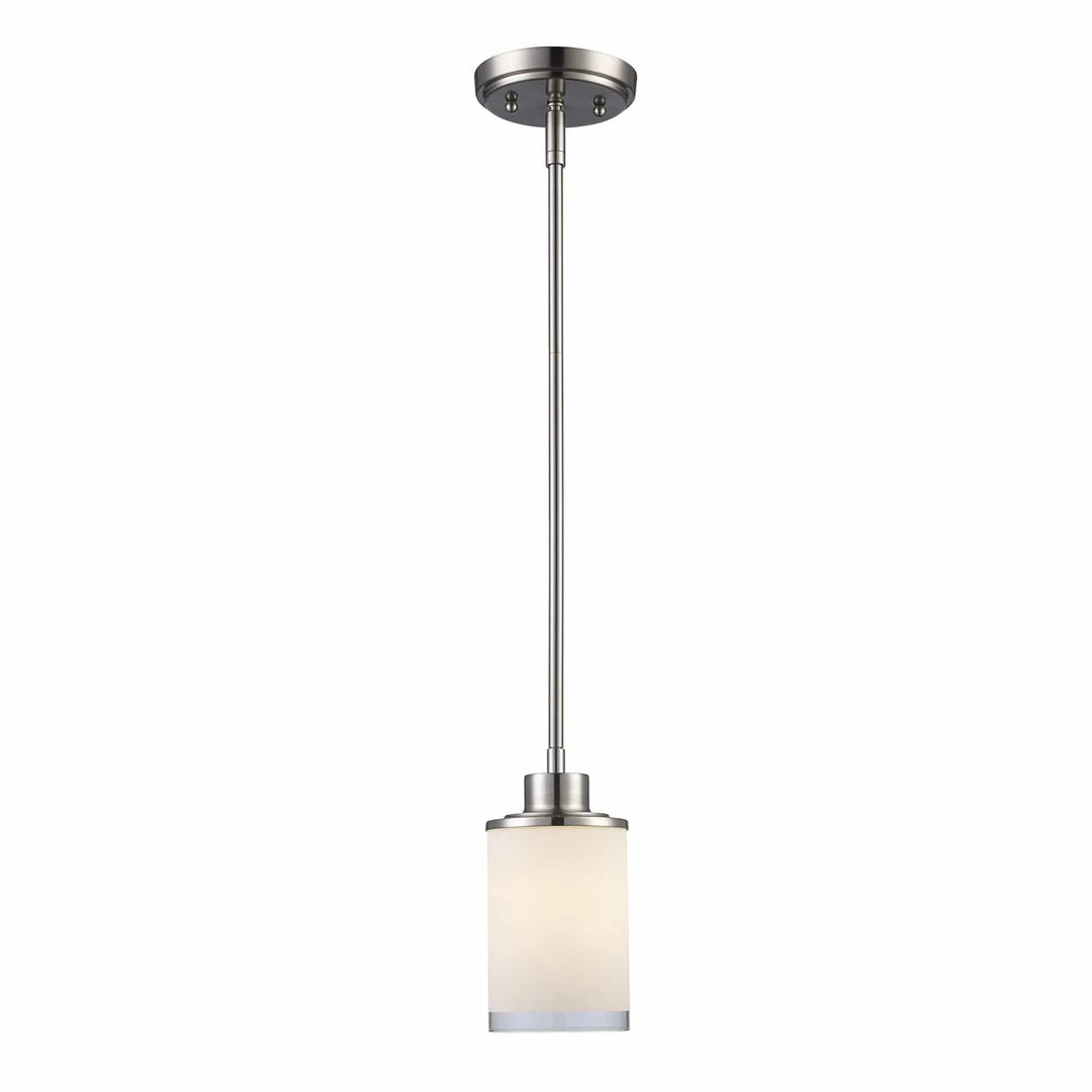 Pendant ceiling light with brushed nickel finish and frosted glass shade for kitchen or hallway lighting