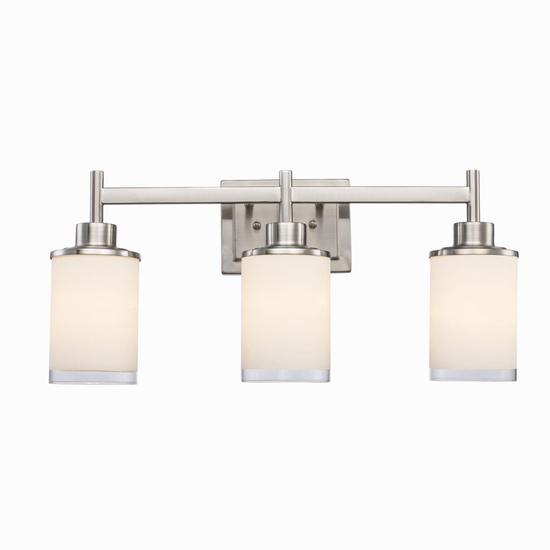 Trans Globe Orem Glass Drum Shaded 3-Light Vanity Bar White Clear Rim -  Brushed Nickel
