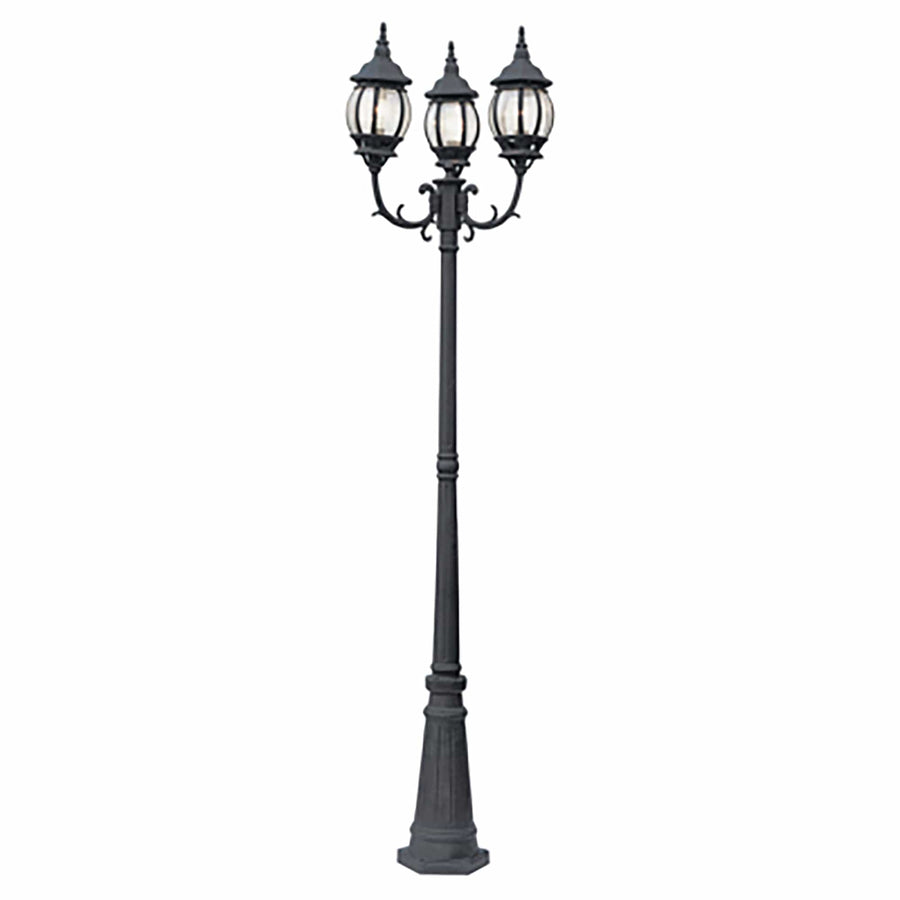 Trans Globe Parkway 91.5-In. 3-Light, 3-Lantern Heads Complete Outdoor Pole Light Set - Black