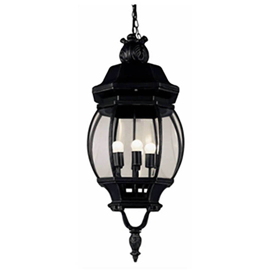 Trans Globe Parsons 3-Light Traditional French-inspired Outdoor Hanging Lantern Pendant with Chain - Black