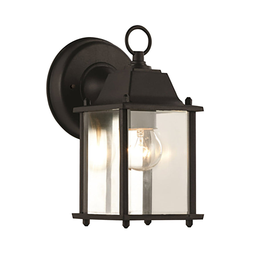 Trans Globe Patrician 1-Light, Ring Top ,Clear Glass Open Base Square Wall Lantern - Black