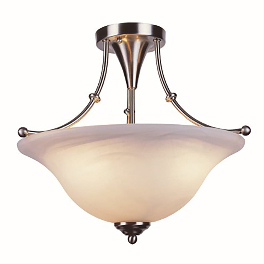 Trans Globe Perkins 3-Light Armed Semi Flush Indoor Ceiling Light with Glass Bowl Shade - Brushed Nickel