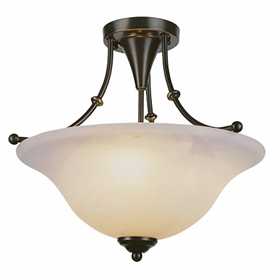 Trans Globe Perkins 3-Light Armed Semi Flush Indoor Ceiling Light with Glass Bowl Shade - Weathered Bronze