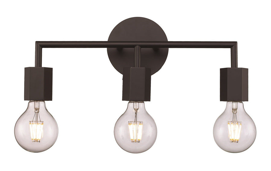 Trans Globe Placerville Bulb-Style Industrial 3-Light Vanity Hexon Light - Black