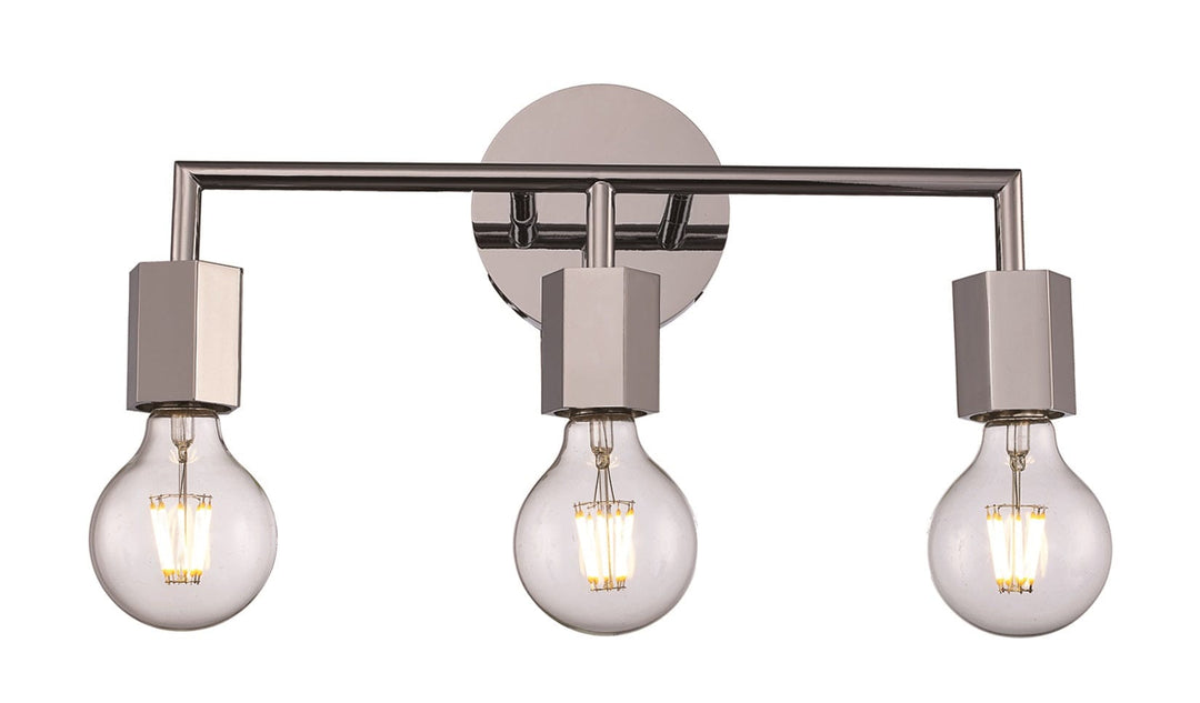 Trans Globe Placerville Bulb-Style Industrial 3-Light Vanity Hexon Light - Polished Chrome
