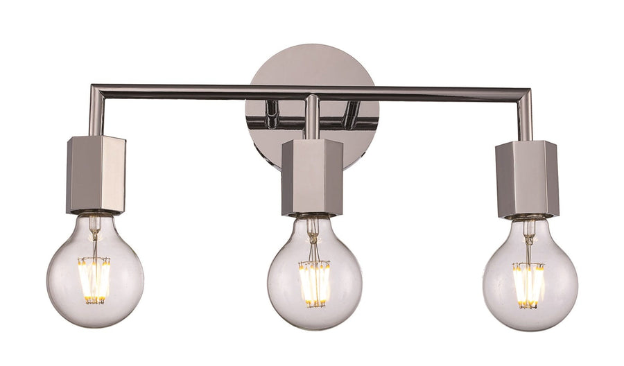 Trans Globe Placerville Bulb-Style Industrial 3-Light Vanity Hexon Light - Polished Chrome