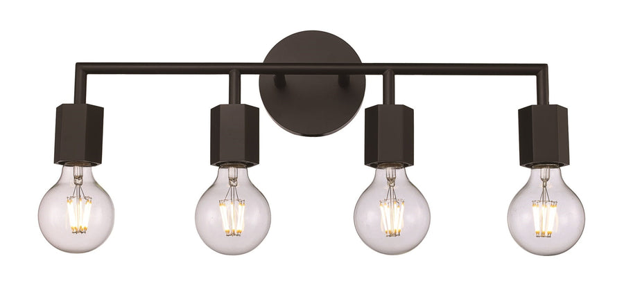 Trans Globe Placerville Bulb-Style Industrial 4-Light Vanity Light Hexon - Black
