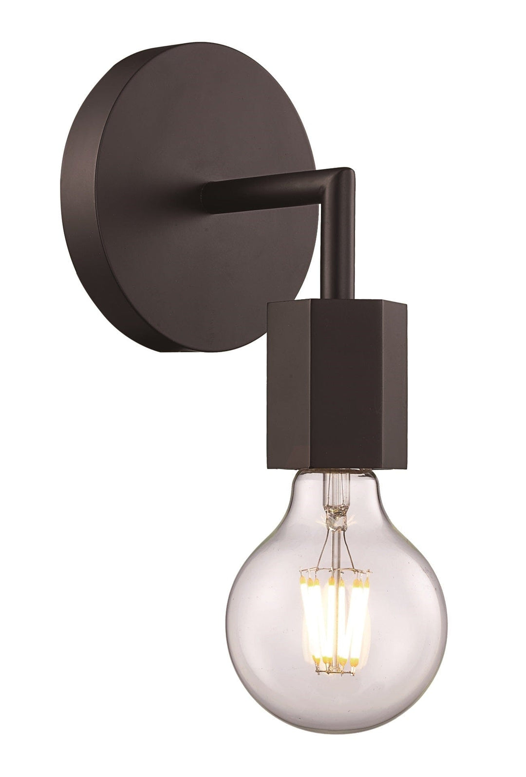 Trans Globe Placerville Bulb-Style Industrial Armed Wall Sconce Hexon Light - Black
