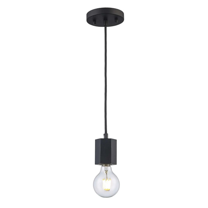 Industrial pendant light with exposed bulb and black hexagon socket for modern interior lighting